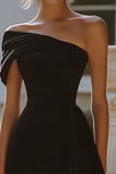 Black One Shoulder Ruched Bodycon Short Cocktail Dress with Ruffles