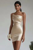 Champagne Strapless Ruched Bodycon Short Cocktail Dress
