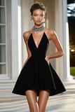 Black Strapless A Line Satin Short Cocktail Dress
