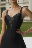 Sparkly Black Spaghetti Straps A Line Short Cocktail Dress with Beading