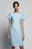 Knee-Length Sheath Bateau Sky Blue Work Dress