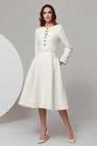 Tea-Length A Line Bateau Ivory Work Dress