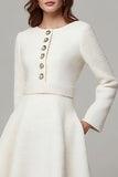 Tea-Length A Line Bateau Ivory Work Dress