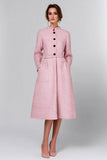 Pink A Line High Neck Midi Work Dress