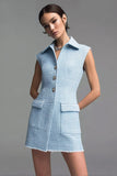 Short Bodycon Collar Sky Blue Work Dress
