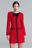 Red Short Bodycon Round Neck Work Dress with Bow