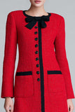 Red Short Bodycon Round Neck Work Dress with Bow