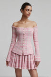 Pink A Line Short 2-Piece Work Dress with Ruffles