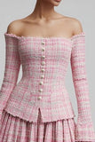 Pink A Line Short 2-Piece Work Dress with Ruffles