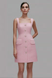 Square Sheath Pink Work Dress