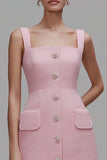 Square Sheath Pink Work Dress
