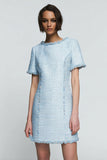 Sky Blue Sheath Bateau Short Work Dress