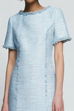 Sky Blue Sheath Bateau Short Work Dress