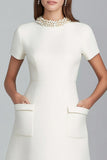 Ivory A Line Short Tweed Work Dress with Pockets