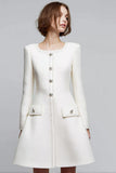 A Line Round Neck Knee-Length Ivory Work Dress