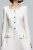 A Line Round Neck Knee-Length Ivory Work Dress