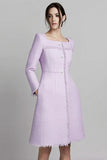 Lilac Knee-Length A Line Square Neck Work Dress