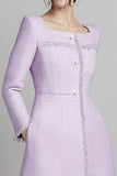 Lilac Knee-Length A Line Square Neck Work Dress