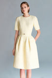 Light Yellow A Line Knee-Length Work Dress