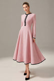 Pink A Line Bateau Midi Work Dress