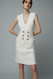 Bodycon V-Neck Knee-Length Ivory Work Dress