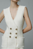Bodycon V-Neck Knee-Length Ivory Work Dress