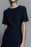Round Neck Sheath Black Work Dress with Ruffles