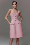 Pink Short A Line Square Neck Work Dress