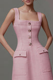 Pink Short A Line Square Neck Work Dress
