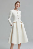 A Line Round Neck Midi Ivory Work Dress