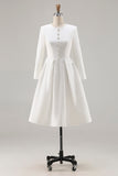 A Line Round Neck Midi Ivory Work Dress