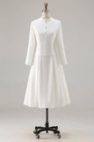 Ivory A Line Round Neck Long Sleeve Midi Work Dress