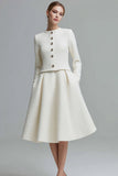 Ivory A Line Round Neck Midi Work Dress