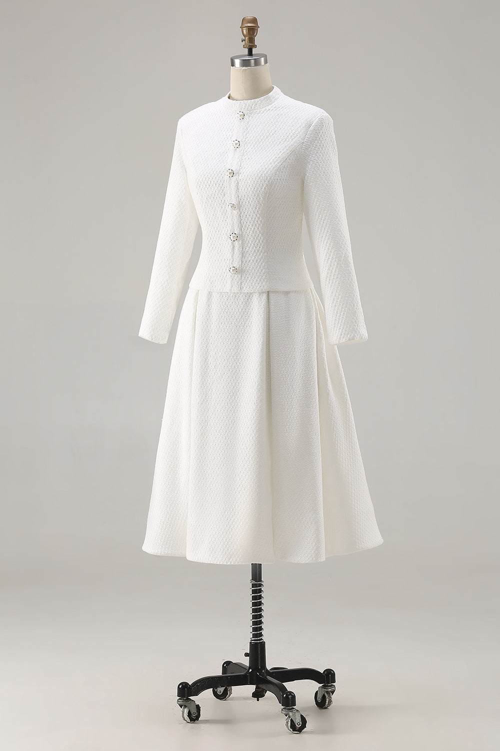 Zapaka Women Ivory Work Dress Midi Round Neck A Line Long Sleeves Semi Formal Attire, Ivory / XL Zapaka Women Ivory Work Dress Midi Round Neck A Line Long Sleeves Semi Formal Attire, Ivory / XL