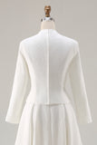 Ivory A Line Round Neck Long Sleeve Midi Work Dress