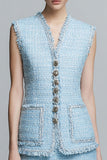 V-Neck 2-Piece Sheath Sky Blue Work Dress with Ruffles