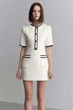 Sheath Round Neck Short Ivory Work Dress