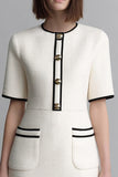 Sheath Round Neck Short Ivory Work Dress