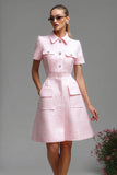 Short A Line Polo Collar Pink Work Dress