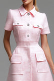 Short A Line Polo Collar Pink Work Dress