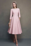 Pink A Line Boat Neck Midi Work Dress