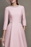 Pink A Line Boat Neck Midi Work Dress