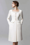 Knee-Length Sheath Round Neck Ivory Work Dress with Beading