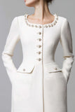 Knee-Length Sheath Round Neck Ivory Work Dress with Beading