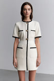 Ivory Sheath Round Neck Short Work Dress