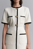 Ivory Sheath Round Neck Short Work Dress
