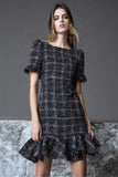 Short Sheath Boat Neck Black Work Dress