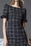 Short Sheath Boat Neck Black Work Dress