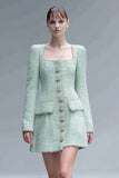 A Line Square Neck Short Mint Green Work Dress