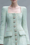 A Line Square Neck Short Mint Green Work Dress